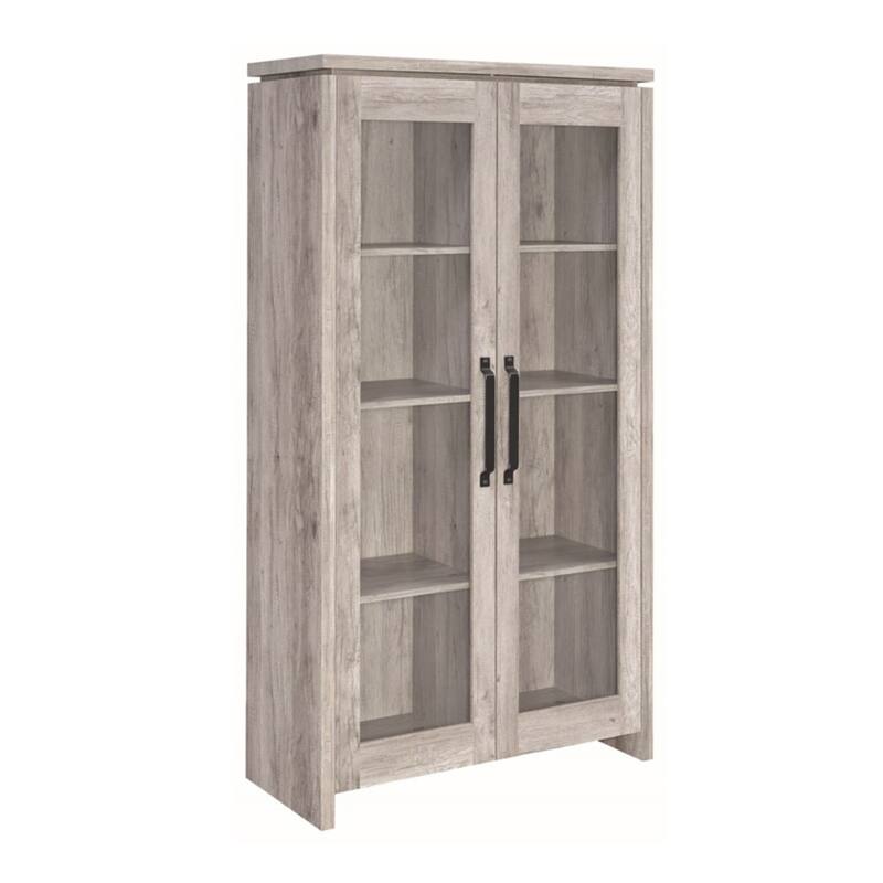 2 Door Curio Cabinet with Glass Panels, Adjustable Shelves, Gray