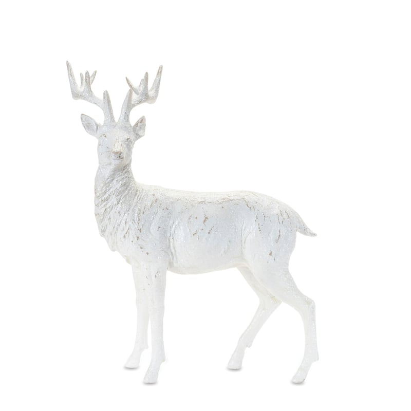 Standing Winter Deer Christmas Figurines - 17" - White and Gray - Set of 2