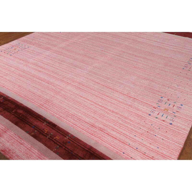 Striped Pink Gabbeh Indian Area Rug Hand-Knotted Wool Carpet - 8'2" x 9'11"