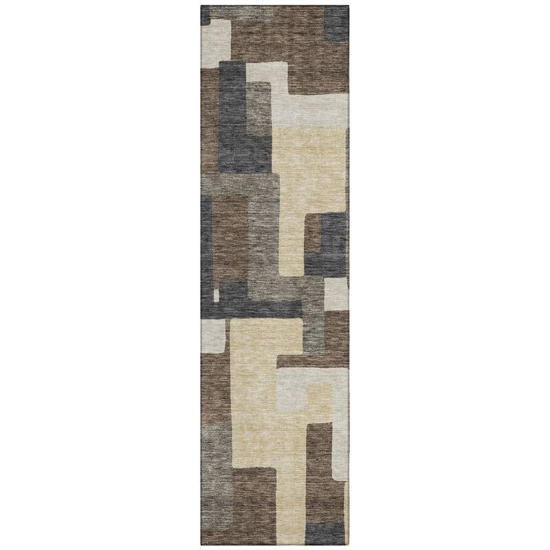 Machine Washable Indoor/ Outdoor Chantille Modern Blocks Rug