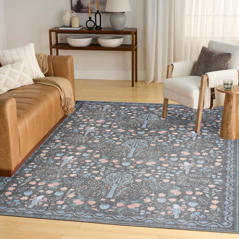 Nourison Botanical Washables Indoor only Chic Floral Area Rug - Charcoal/Multicolor - 4' x 6'