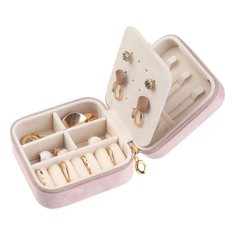 Travel Jewelry Box for Girl's Birthday Gifts, Mini Portable Plush Velvet Jewelry Organizer Case Storage Display Holder