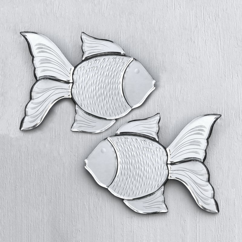 Novica Handmade Reflective Goldfish Glass Decorative Wall Mirrors (Pair)