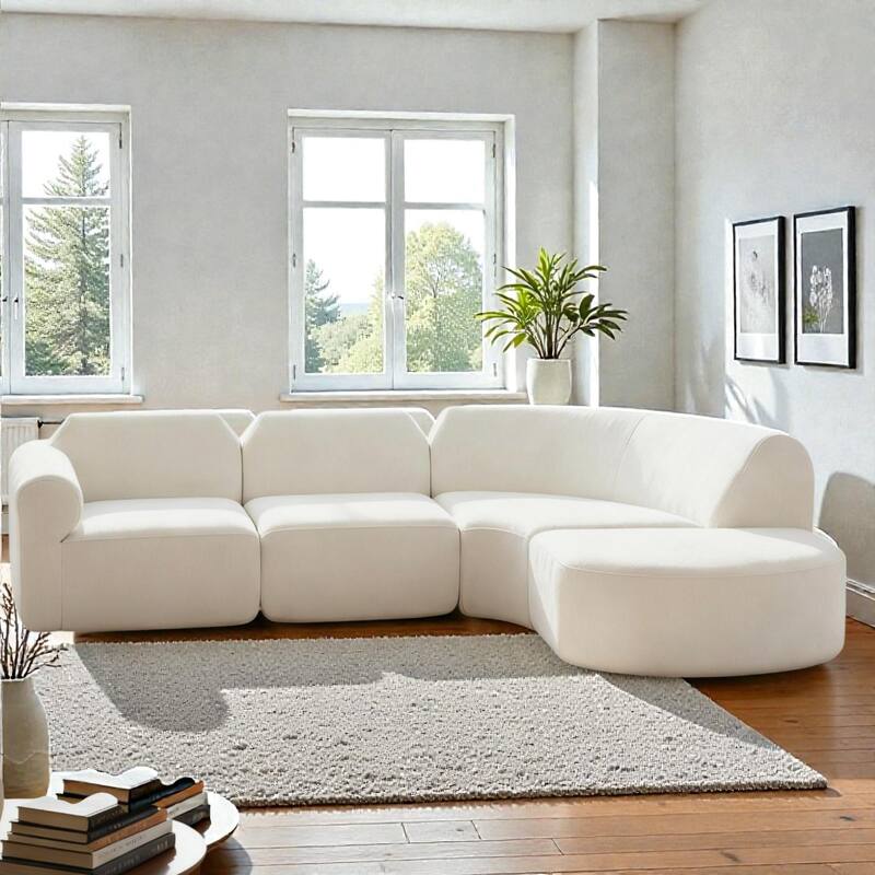 111" Modern Curved Sectional Sofa with Ottoman, Fully Assembled Foam Sofa, Deep Seat 3-Piece Set