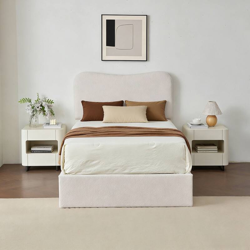 Hydraulic Lift Up Storage Upholstered Platform Bed - White - Twin