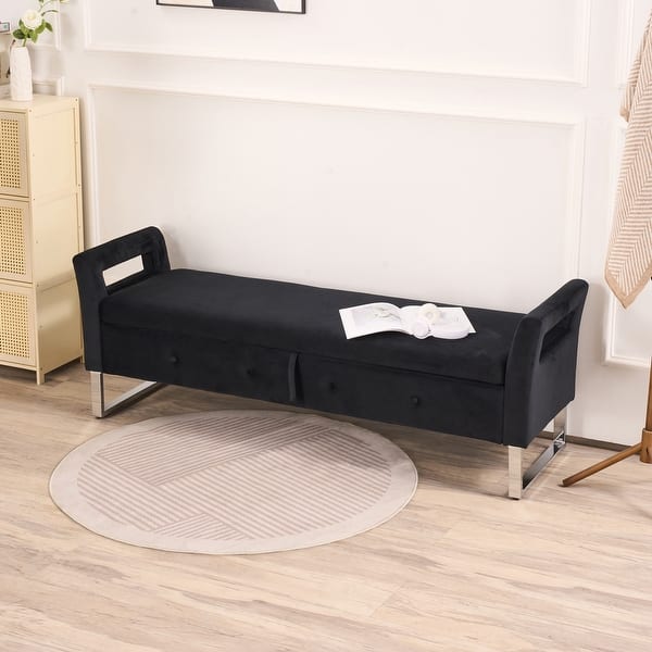 slide 2 of 10, 67.9"W Oversized Storage Bench,Upholstered Bedroom Bench with Armrest Black