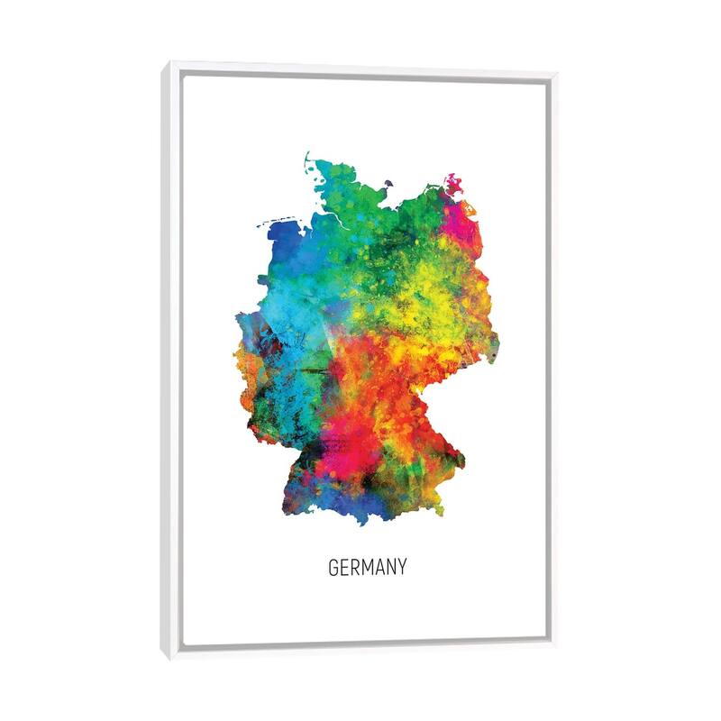 iCanvas "Germany Map" by Michael Tompsett Framed Canvas Print - White - 48x32