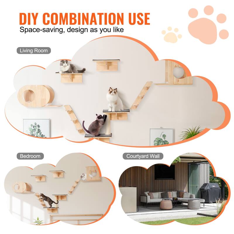Wall Mounted Cat Shelves, Cat Wall Shelves and Perches with Jumping Boards, Hammock, Sofa, Cat Tree & Cat Grip