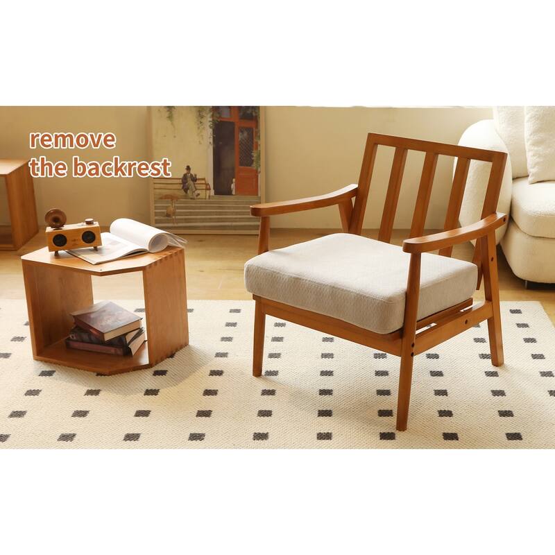 Accent Chair with Solid Wood Frame, Living Room Chair with Soft Fabric Cushion, Cozy Bedroom Chair, Comfy Armless Reading Chair