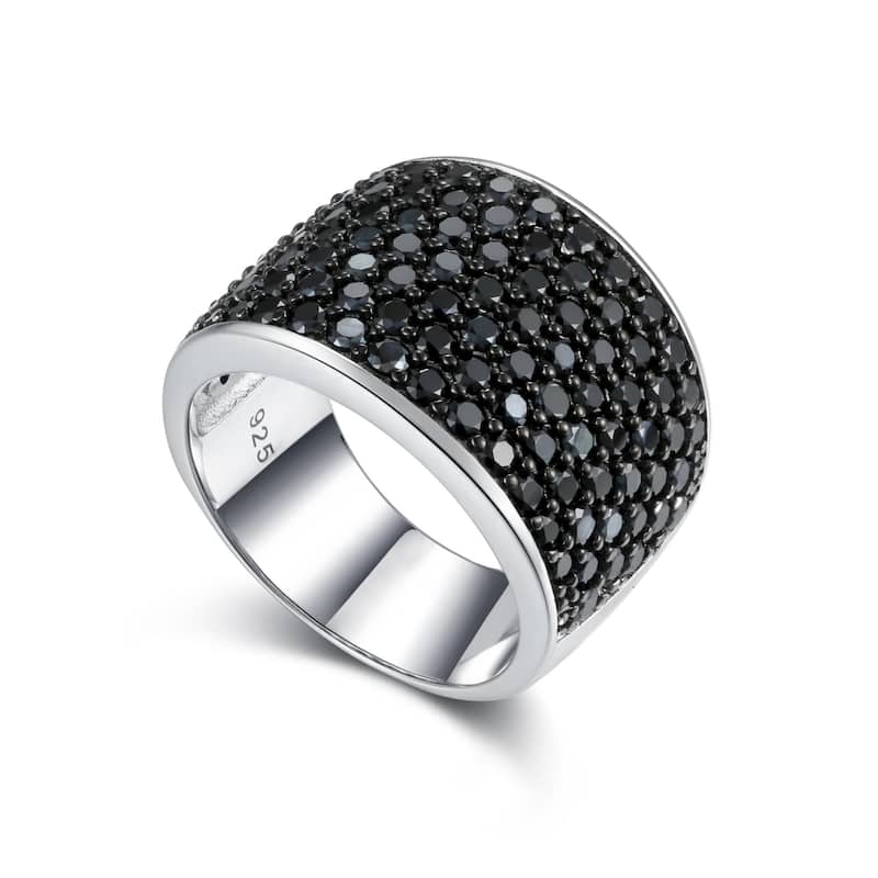 925 Sterling Silver Black Spinel Band Ring