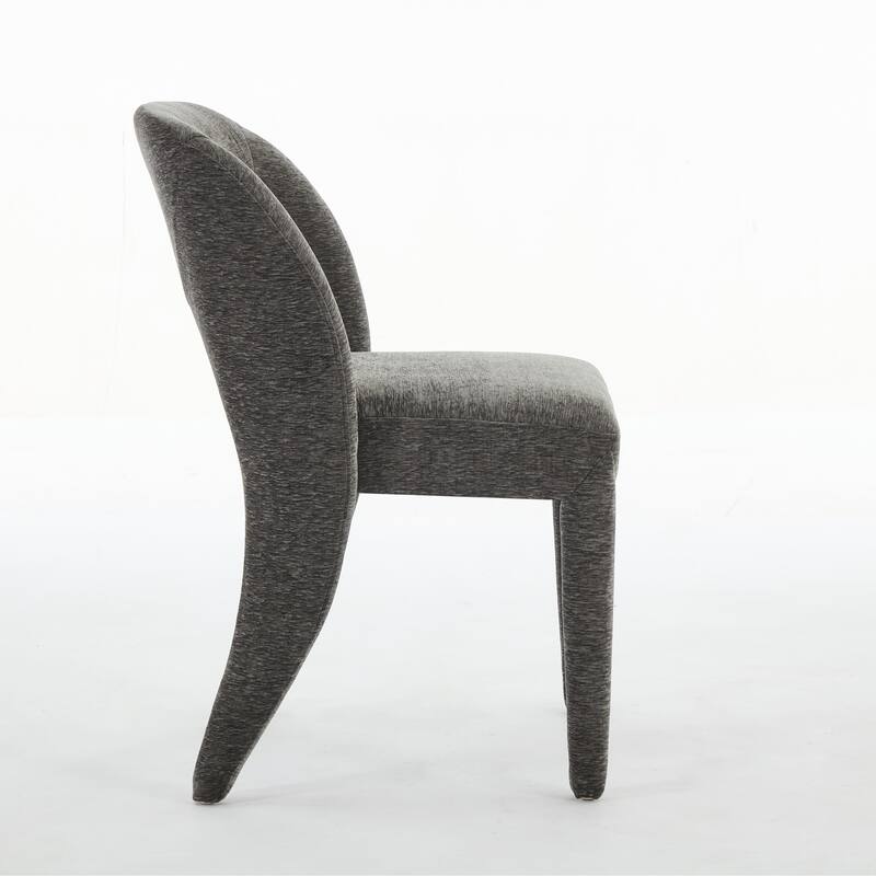 Chenille Dining Chair Set of 2, Armchair with Hollowed-Out Curved Backrest and Iron Chair Legs for Dining Room