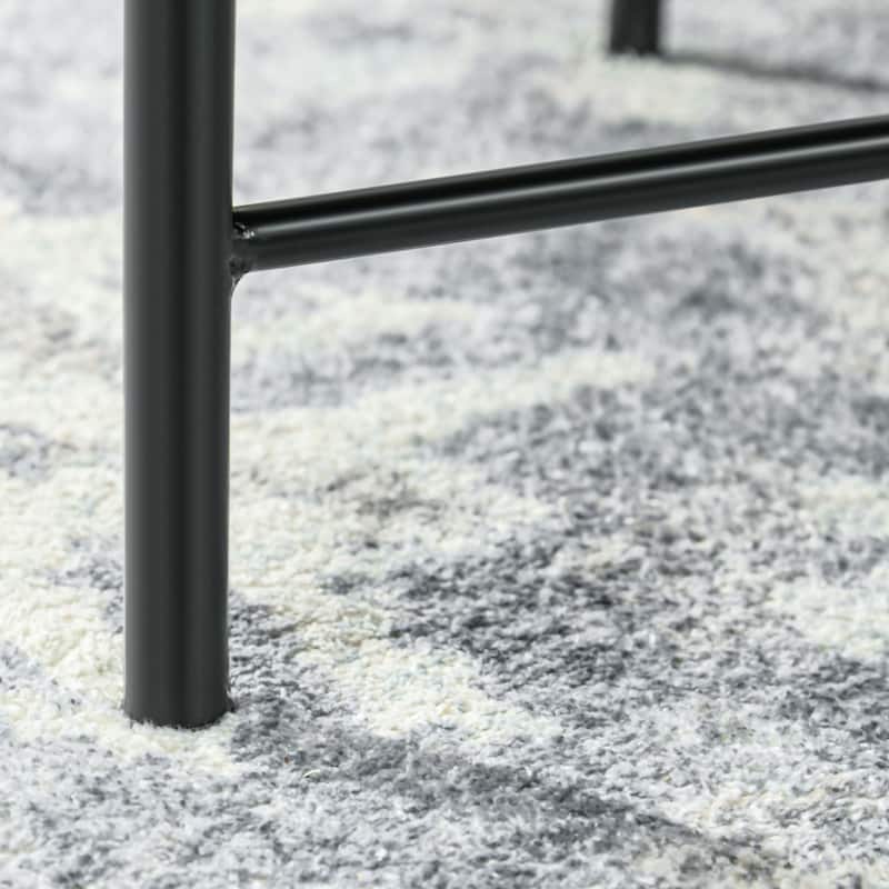 Modern Brushed Metal Coffee Table with Hammered Floral Tray and Adjustable Feet Crossbar Frame - Dia. 24”. x 15.7" H