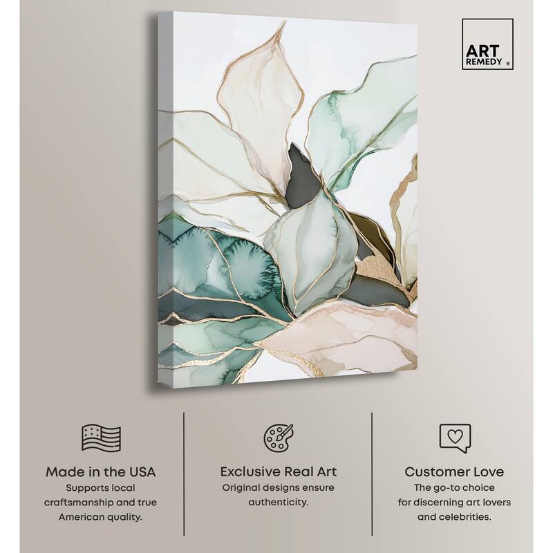 Pastel Leaves with Gold III Canvas by Art Remedy, Gallery Wrapped