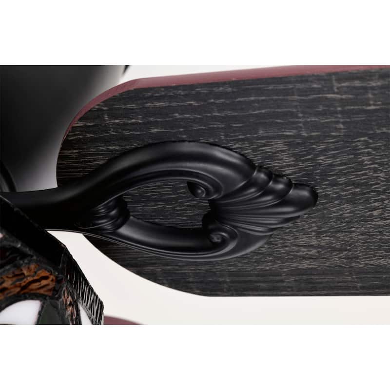 Peacoo 52-Inch Flushmount Lighted Ceiling Fan Ivory Leaf Berry Tiffany Glass Lamp Black Finish