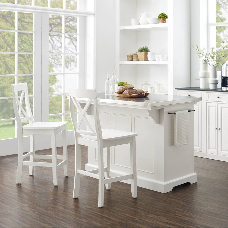 Crosley Julia Stainless Steel Top Island W/X-Back Stools - 50 "W x	60 "D x	41 "H