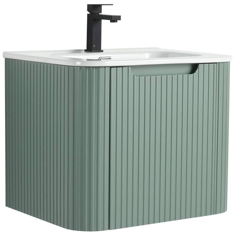 Caskvalley Modern Bathroom Vanity with Straight Fluted Design - Sink Included - 24" - Mint Green