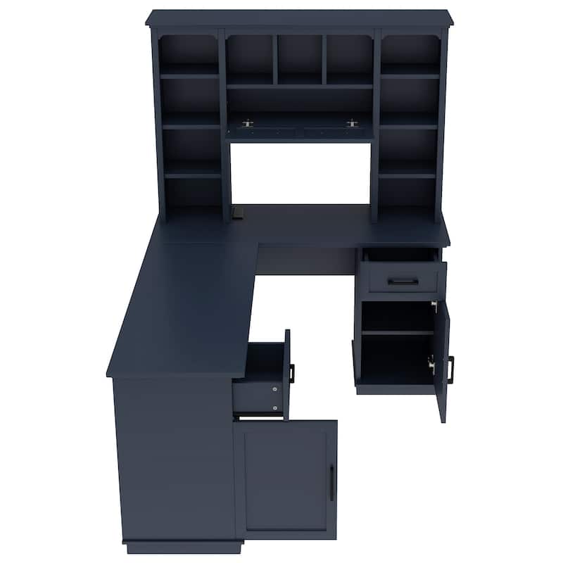 Large Bookcase Desk 2-in-1 Computer Desk L-shape Computer Armoire