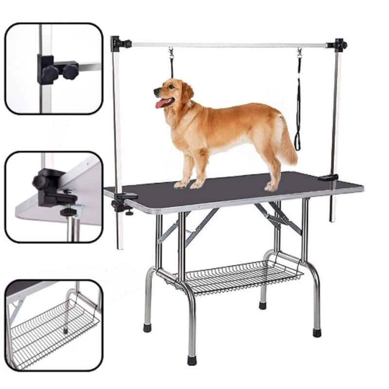 Mieres Dog Dresser Heavy Duty Adjustable, Foldable Pet Grooming Table, with Lasso and Grid Tray, Suitable for Pets