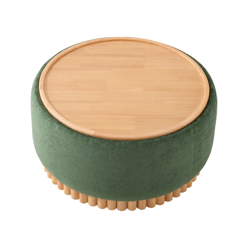 Round Storage Ottoman with Solid Wood Legs & Reversible Lid by Harper&Bright Designs