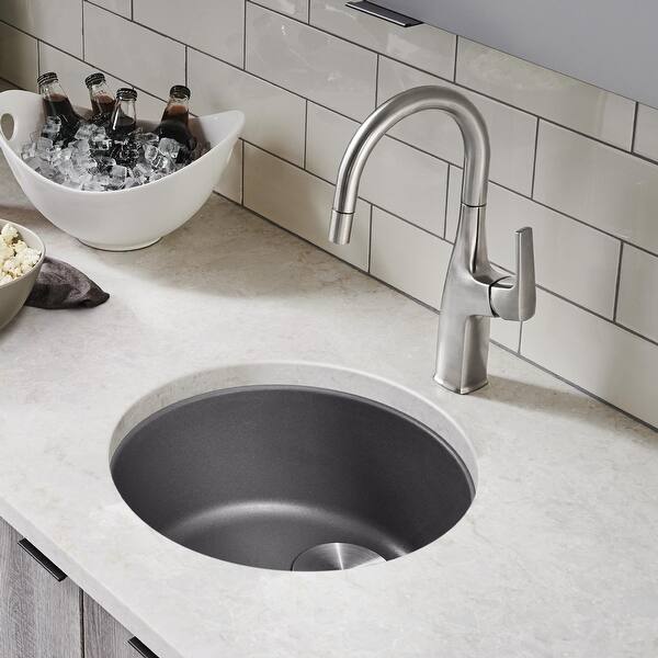 RONDO Dual Mount Granite Composite 17.69 in. Single Bowl Bar Sink in Anthracite