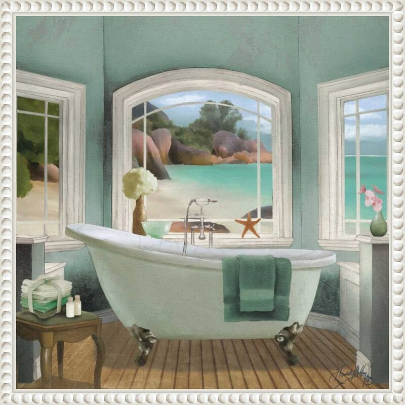 Oceanview Bath II by Elizabeth Medley Framed Canvas Wall Art Print - Sylvie Beaded White