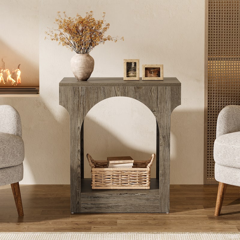 Wood End Side Table with Storage Space