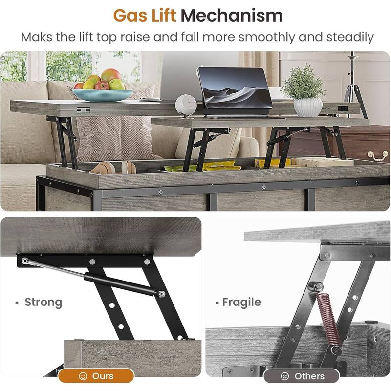 Lift Top Coffee Table Open Storage Shelf & Hidden Classified Storage