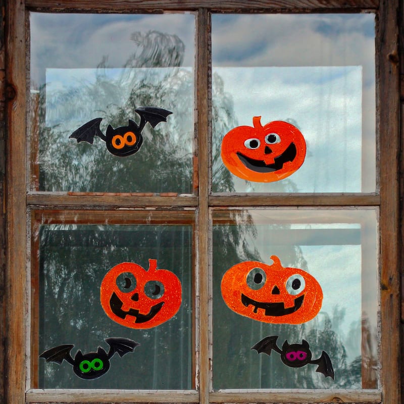6-Piece Jack-O-Lantern and Bats Halloween Gel Window Clings