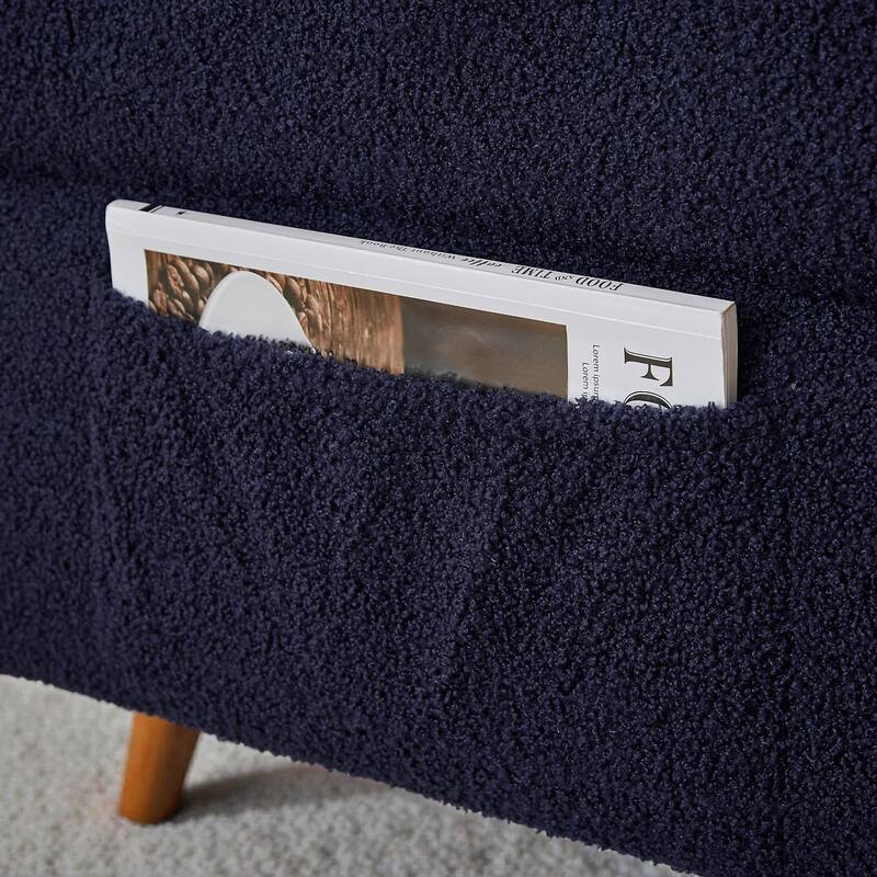 Modern Teddy Loveseat Sofa with Side Pocket, Folding Sleeper Sofa Bed with Adjustable Backrest and Golden Metal Legs