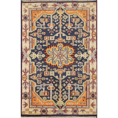 Blue Geometric Kazak Indian Accent Rug Handmade Wool Carpet - 2'11"x 5'0"