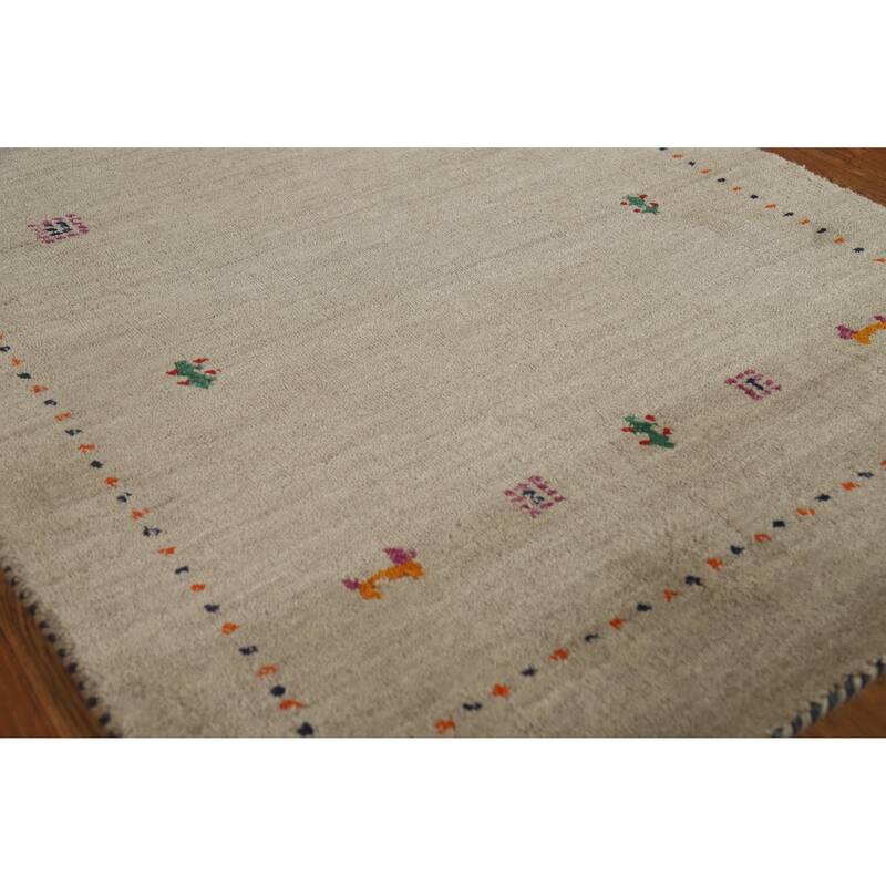 Hand Knotted Oriental 100% Wool Carpet Tribal Animal Pictorial Beige & Ivories Gabbeh Area Rug - 4' 10'' X 2' 9''