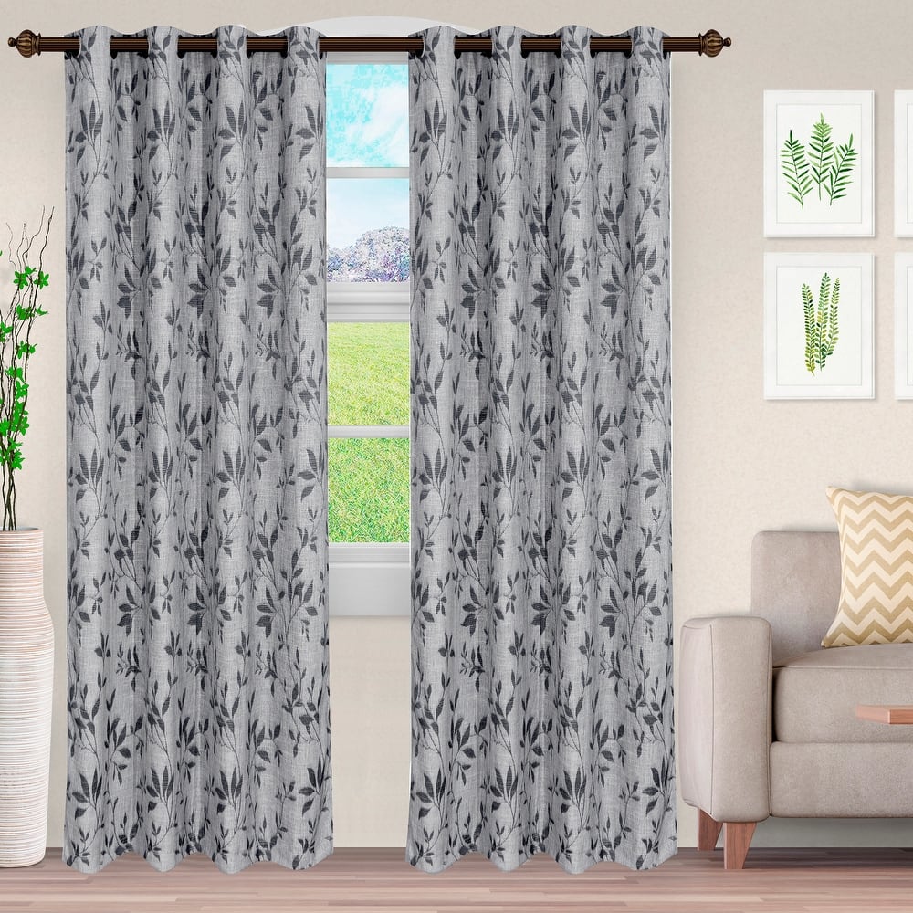 Superior Decorative Vintage Leaves Jacquard Curtain Set with 2 Panels