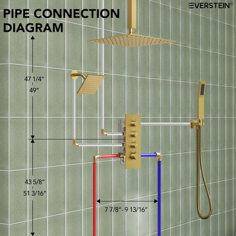 Dual Heads 16" Rainfall & High Pressure 6" Shower System w/ 3 Way Thermostatic Faucet 