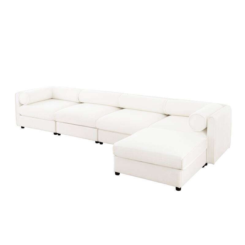 142.5" Chenille Upholstered L-Shaped Modular Sectional Sofa with Storage Seat, DIY Combination