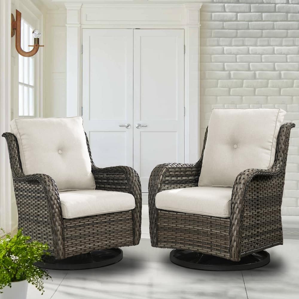 Pocassy Outdoor Wicker Glider Swivel Club Chairs (Set of 2)