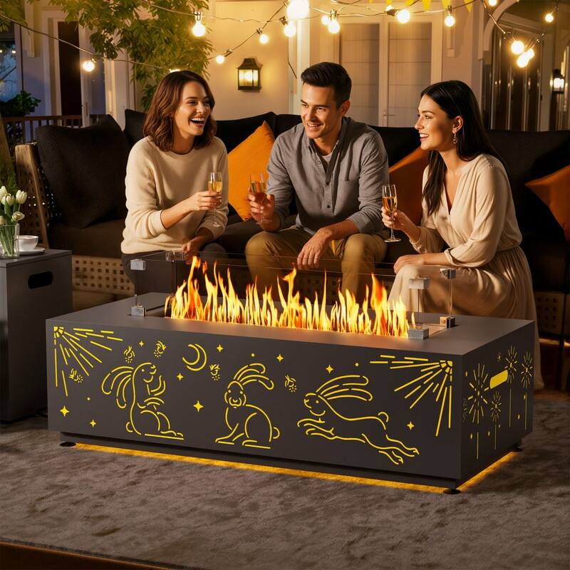 FINCATI 42'' Moon Rabbit-inspired Propane Fire Pit Table, 50,000 BTU Backyard Firepit Natural Gas Fire Table Outdoor