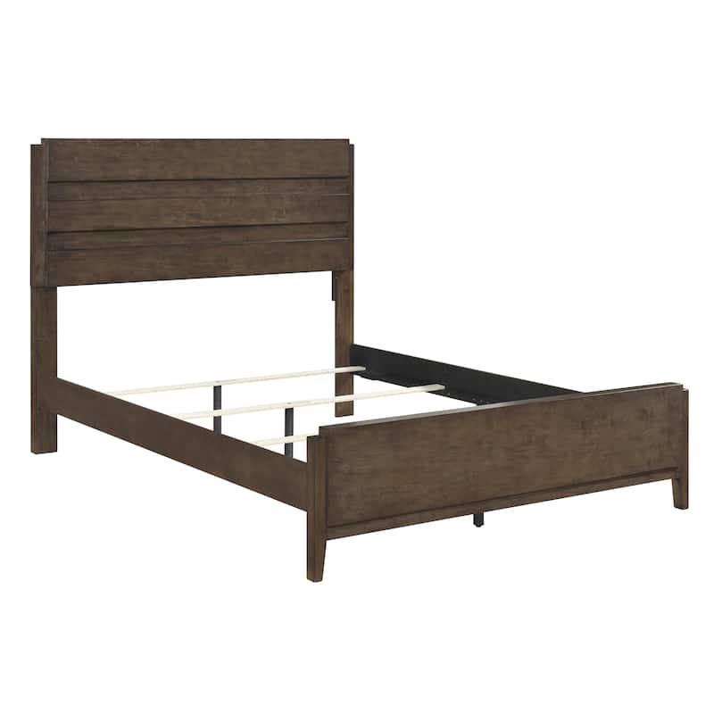 King Size Solid Rubberwood Panel Bed with Slatted Headboard and Footboard