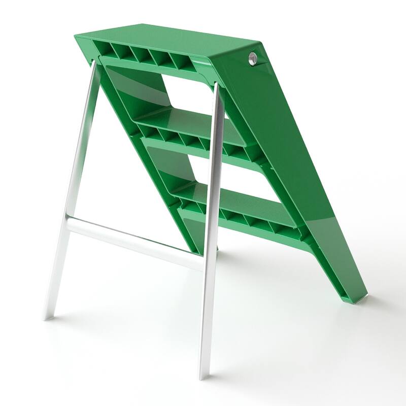 Home Folding Ladder Frame Indoor Multi-Functional Thick Folding Ladder Stool Simple Creative Anti-Slip Plastic Edge - Green