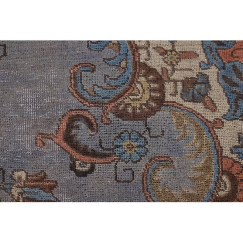 Blue Distressed Tabriz Persian Vintage Rug Hand-Knotted Wool Carpet - 7'4" x 10'3"