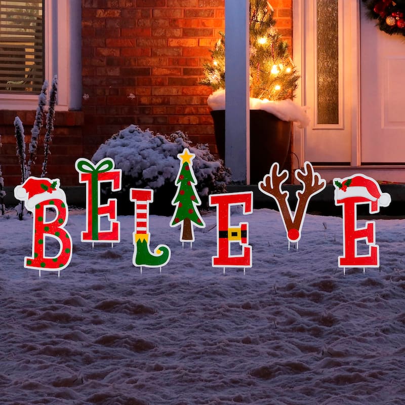 Glitzhome Set of 7 BELIEVE Yard Stake or Wall Decor (2 Functions)