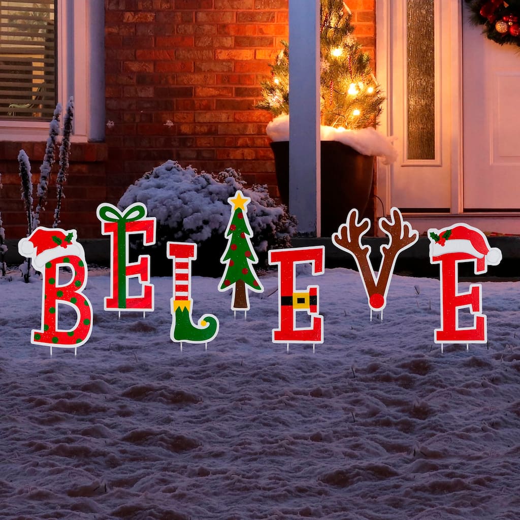 Glitzhome Set of 7 BELIEVE Yard Stake or Wall Decor (2 Functions)