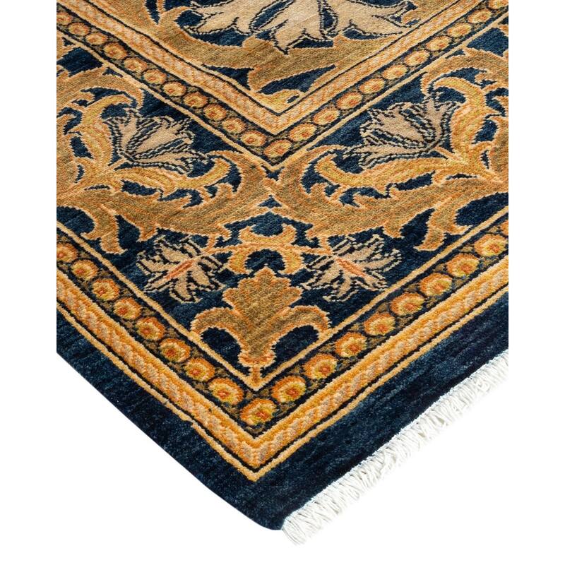 Overton Hand Knotted Wool Vintage Inspired Traditional Ottoman Navy Area Rug - 6' 1" x 9' 1"