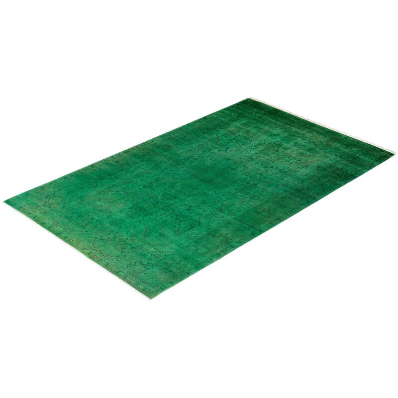 Overton Hand Knotted Wool Vintage Inspired Modern Contemporary Overdyed Green Area Rug - 6' 3" x 9' 8"