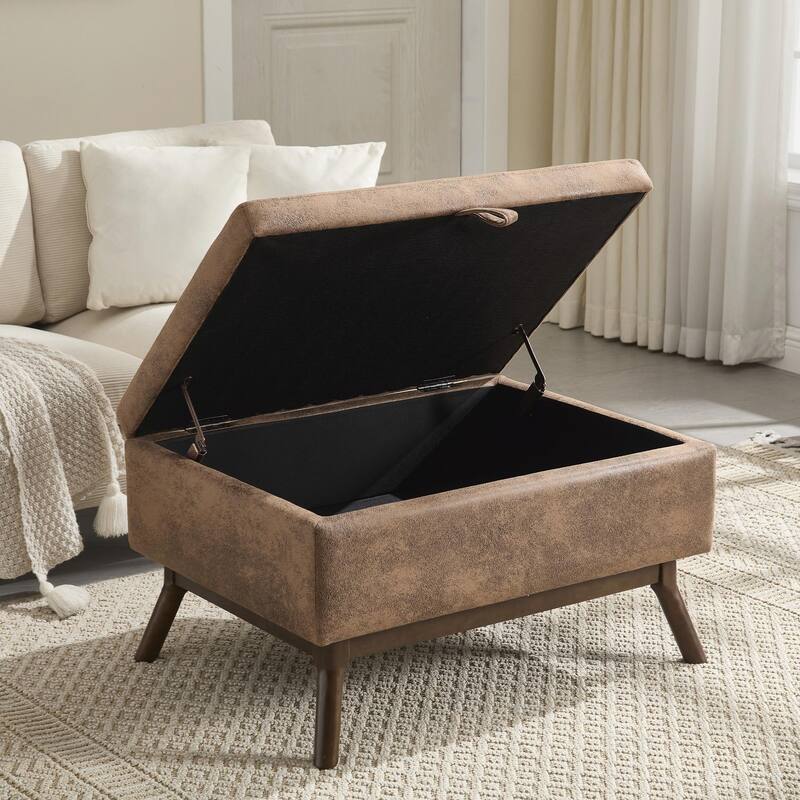 Mid-Century Modern Square Coffee Table with Storage Bench
