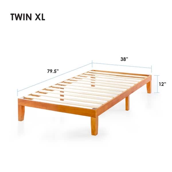 dimension image slide 23 of 34, 12" Classic Solid Wood Platform Bed Frame