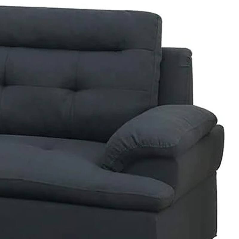 Olga 3 Piece L Shape Sectional Sofa with Ottoman, 2 Throw Pillows, Black