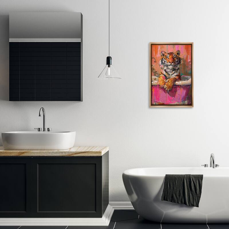 Stupell Fresh Abstraction Tiger in Bathtub Framed Floater Canvas Wall Art Design By LSR Design Studio
