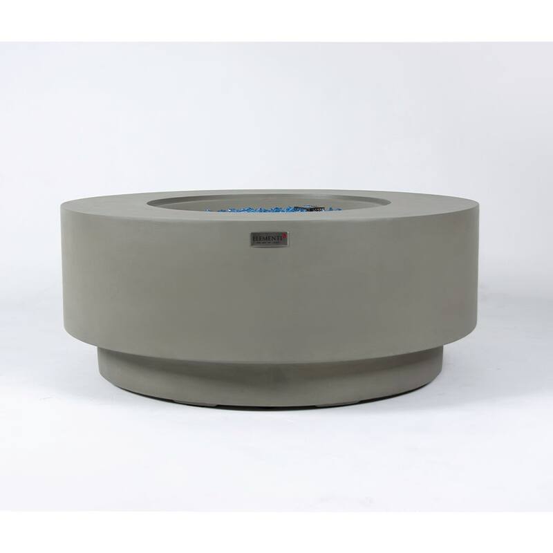 Elementi Plus Colosseo Outdoor Fire Pit Table Concrete Round 60000 BTU - 40.9 x 40.9 inches with Lid, Fire Glass, and Cover