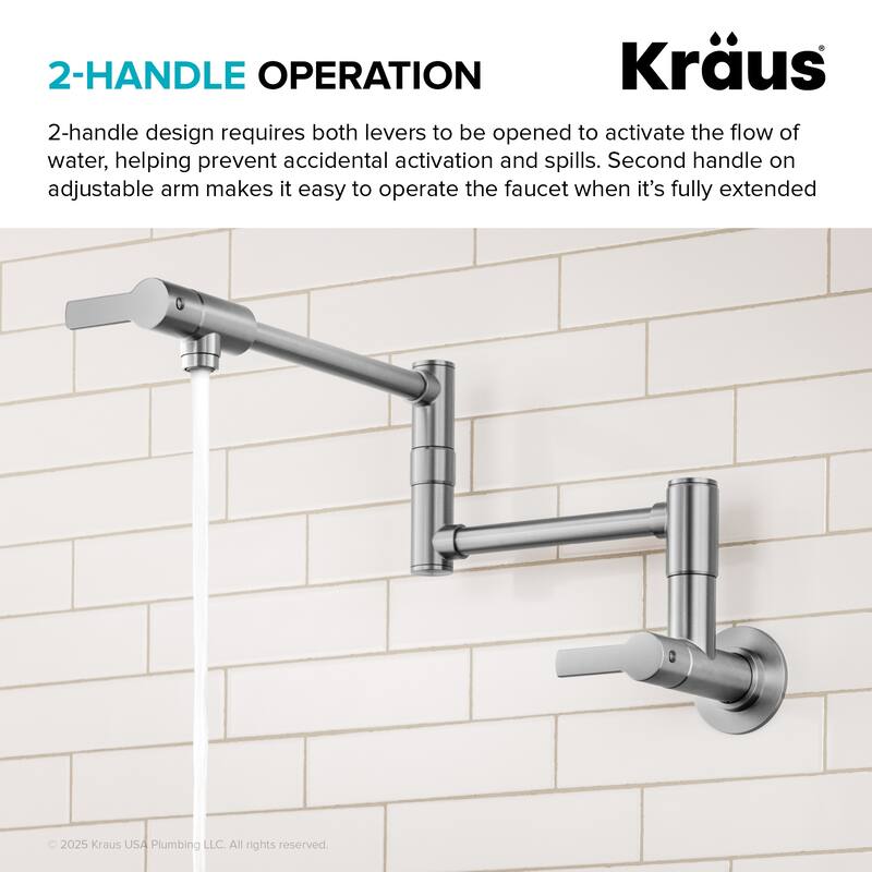 KRAUS Oletto Wall Mount Pot Filler Kitchen Faucet with Retractable Arm