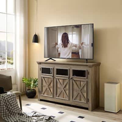 Barn Design Sideboard TV Stand Storage Cabinet w/ Adjustable Shelves, Buffet Cabine Wine Bar Cabinet for Dining Room, Gray Wash